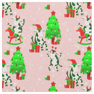 Tecido papai noel rosa da árvore de natal vaca
