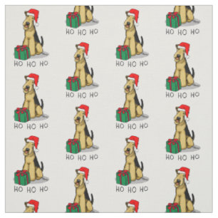 Tecido Papais noeis de Natal Airedale Terrier HO HO HO Cu