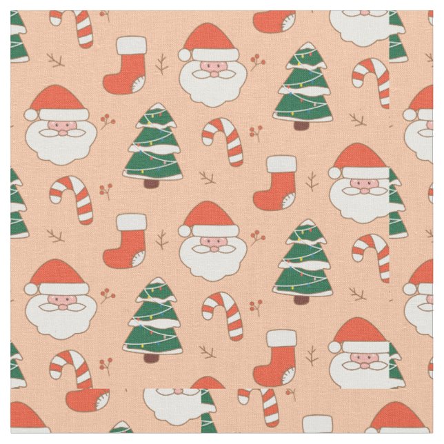 Tecido Papais noeis de Natal, Candy Canes, e. Árvores (Detalhe)