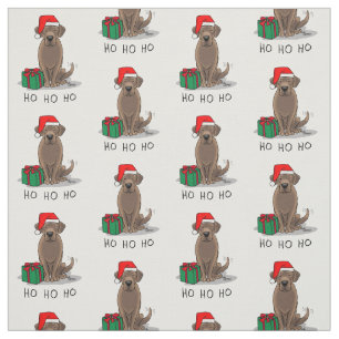 Tecido Papais noeis de Natal Chocolate Labrador Sempre En