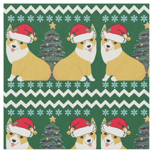 Tecido Papais noeis de Natal de Cute Corgi (Detalhe)