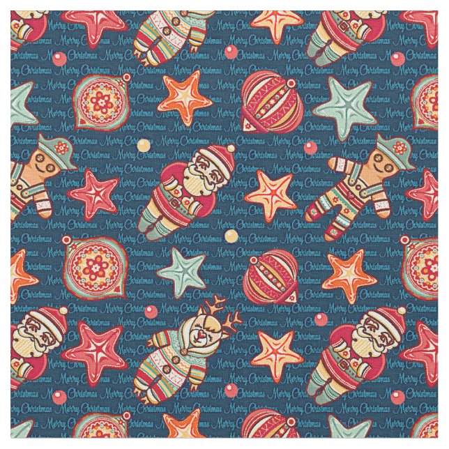 Tecido Papais noeis de Natal Estrelas e mais (Detalhe)
