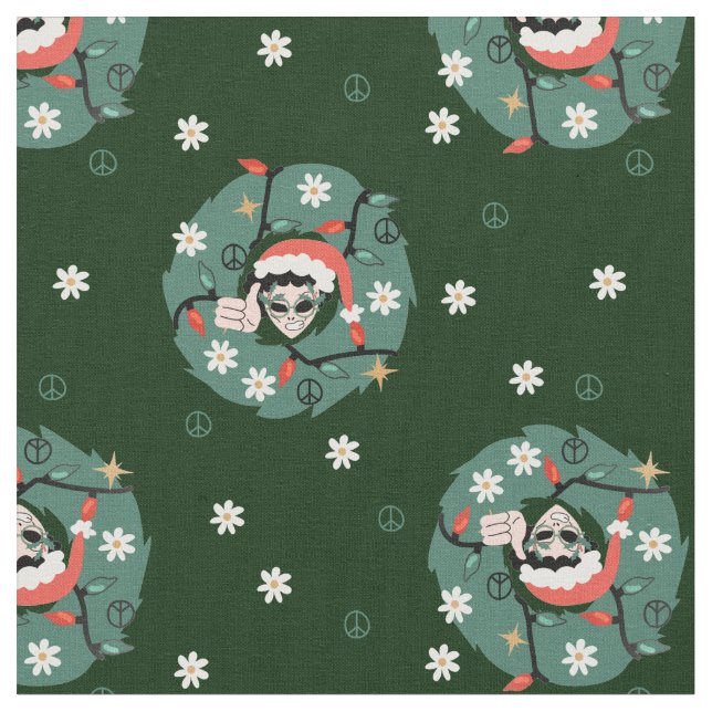 Tecido papais noeis de wreath de natal dos anos 70 (Detalhe)