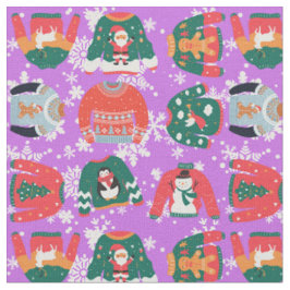 Tecido Papais noeis festivos de suéter roxo de Natal