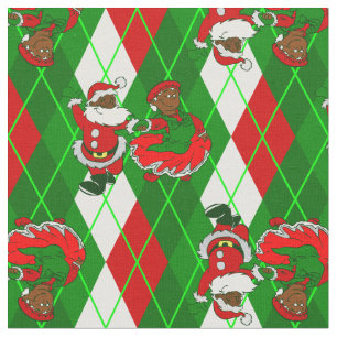 Tecido papais noeis negros de natal xadrez