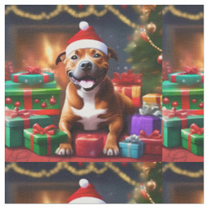 Tecido "Papais noeis: Uma Surpresa Festiva de Staffy"