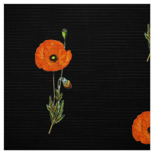 TECIDO PAPOILAS, FLORAL PRETO VERMELHO