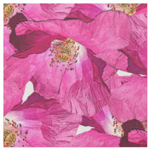 Tecido Papoulas florais padrão rosa.