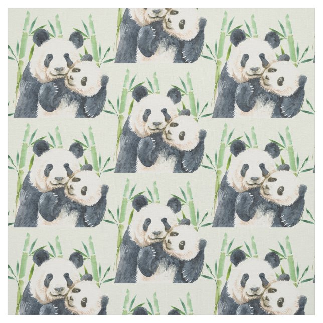 Tecido Par de Panda Bonito e Padrão de Aquarela de Bambu (Modelo)