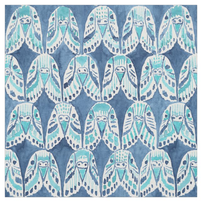 Tecido PARAKEET no teste padrão azul de Boho Budgie da (Modelo)
