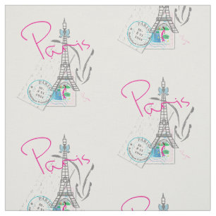 Tecido Paris, Torre Eiffel, Carta, Padrão de Carimbo,