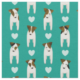Tecido Parson Jack Russell cachorros com corações QUALQUE
