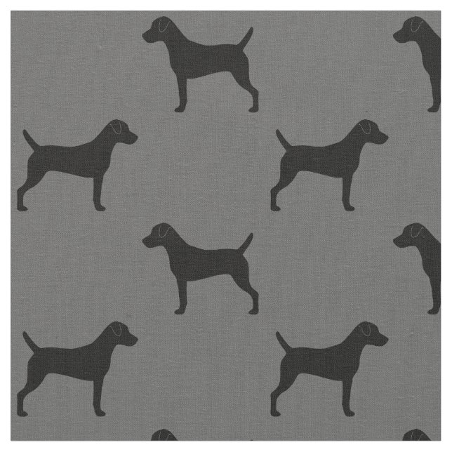 Tecido Parson Russell Terrier Silhouettes Cinza e preto (Detalhe)
