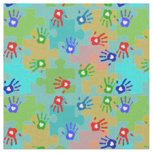 Tecido Partes do quebra-cabeça das mãos dos miúdos da