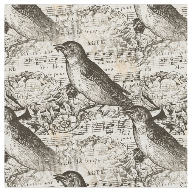 Tecido passarinhos de música victoriana (Detalhe)