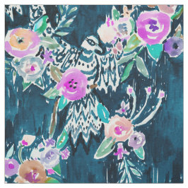 Tecido Pássaro do Padrão Floral de Aquarela