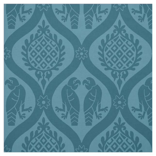 Tecido Pássaro e Pomegranato, azul de pavão (Modelo)