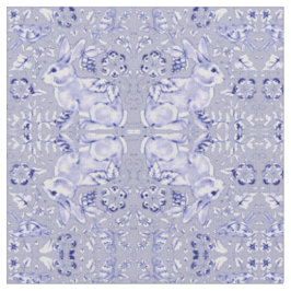 Tecido Pássaro Pequeno Impressão do Coelho Azul e Branco