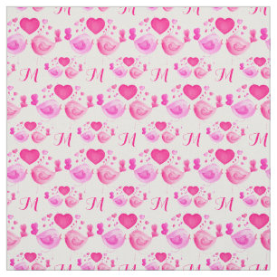 Tecido Pássaros adoram arte monograma rosa repetição padr