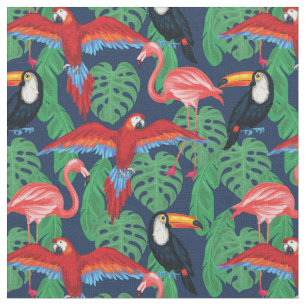 Tecido Pássaros tropicais em cores brilhantes
