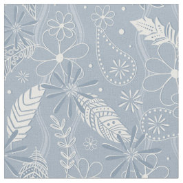 Tecido pasta azul-poeirenta penas flores estampas