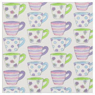 Tecido Pastel Cerâmica Teacups Tea Party Rosa Puro Verde