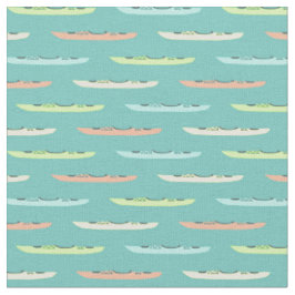 Tecido Pastel Kayaks sobre Teal Kayaking Themed