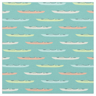 Tecido Pastel Kayaks sobre Teal Kayaking Themed