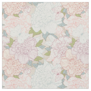 Tecido Pastel Peony & Butterfly Fllower Pattern