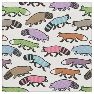 Tecido Pastel Raccoon, Fox, Beaver