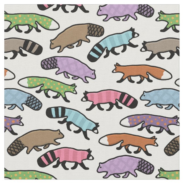 Tecido Pastel Raccoon, Fox, Beaver (Detalhe)