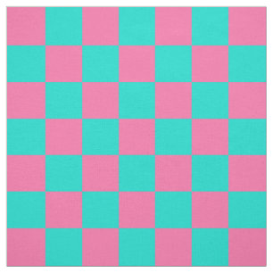 Tecido Pastel Turquoise Blue-green E Pink Checker