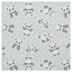 Tecido Patas de Panda Fofas e Padrão Sem Costura de Bambu