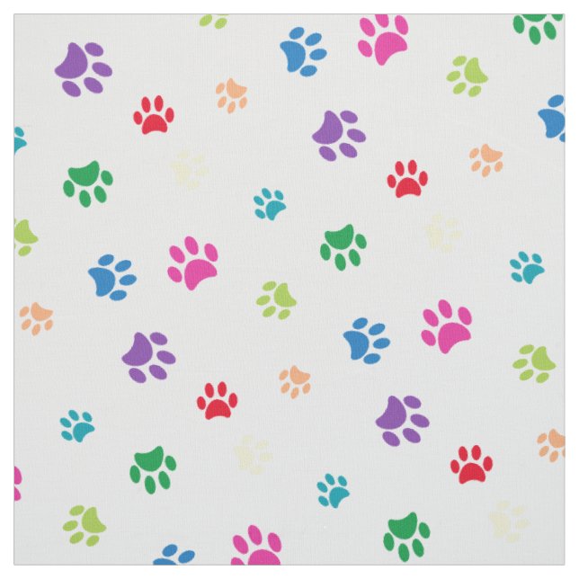 Tecido Patas Pintadas com Cores do Arco-íris em Branco (Modelo)