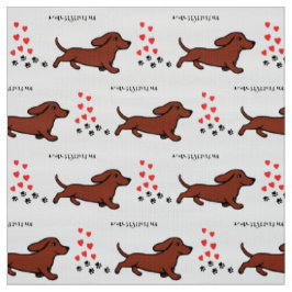 Tecido Patas Running e corações do Dachshund liso