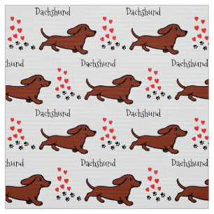 Tecido Patas Running e corações do Dachshund liso
