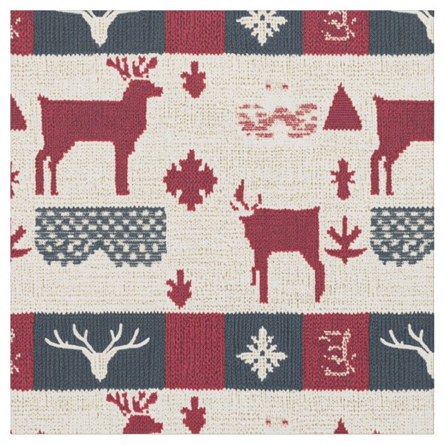 Tecido Patches de Natal Nórdico | Reindeer Com Knit (2) (Detalhe)