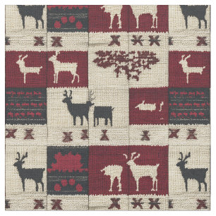 Tecido Patches Rustic Cross-Stitch   Folk Holiday Motif