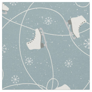 Tecido Patins de Gelo Flocos de Neve Trilhas de Gelo Azul