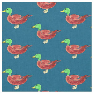 Tecido Pato-Marreco com Cabeça Verde em Aquarela