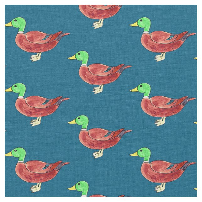 Tecido Pato-Marreco com Cabeça Verde em Aquarela (Detalhe)