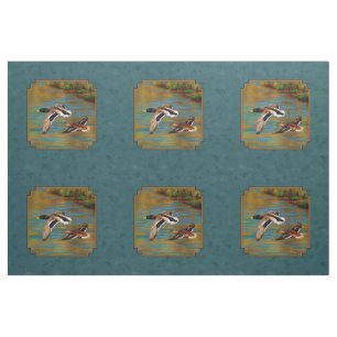 Tecido Patos de Mallard em Teal de Voo