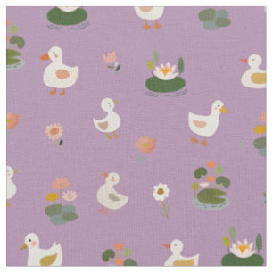 Tecido Patos & Folhas de Nenúfar em Roxo Claro