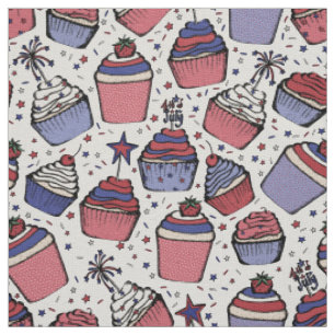 Tecido Patriótico 4 de julho de Cupcakes desenhados à mão