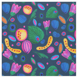 Tecido Patrón boho pintado a mano azul navy