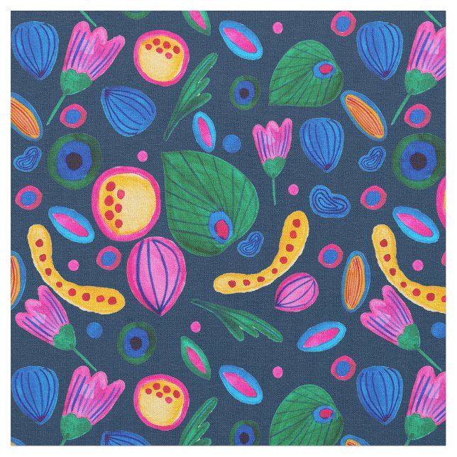 Tecido Patrón boho pintado a mano azul navy (Detalhe)