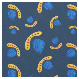 Tecido Patrón pintado a mano minimalista boho azul navy