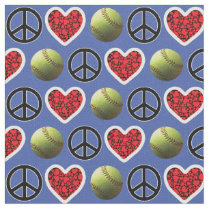 Tecido Paz, Amor, Softball no Design Azul