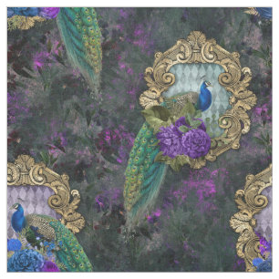 Tecido Peacock, Flores e Quadro Dourado