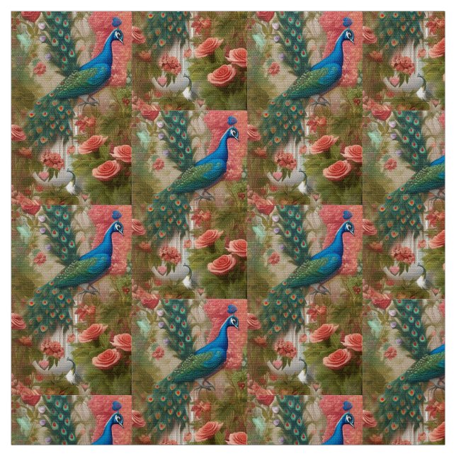 Tecido Peacock no Jardim Rosa de Apricot (Modelo)